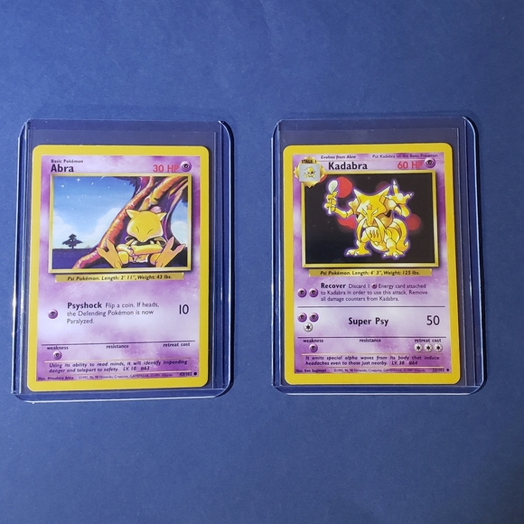 1995 kadabra pokemon card value 32/102 Pokemon Base Set, Unlimited Edition 1999 TCG Kadabra 32/102 & Abra 43/102